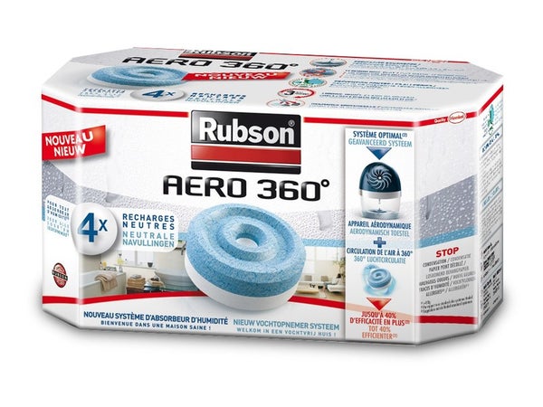 Lot de 4 recharges tablette pour absorbeur d'humidité, RUBSON Aéro 360°, 20 m²