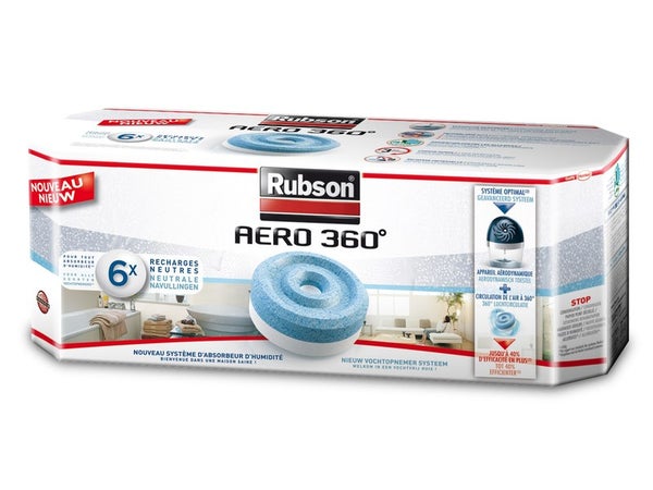 Lot de 6 recharges tablette pour absorbeur d'humidité RUBSON Aéro 360°, 20 m²