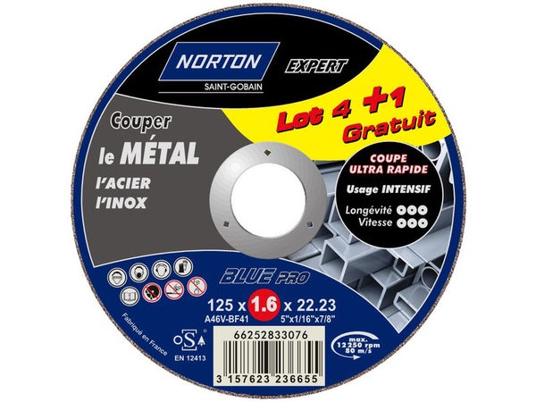 Lot 4+1 Disques Pour Inox Norton, Diam.125 Mm