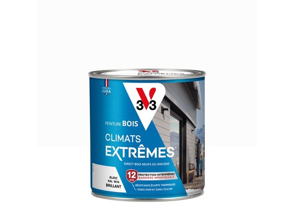 Peinture bois extérieur Climats extrêmes® V33, blanc brillant 0.5 l