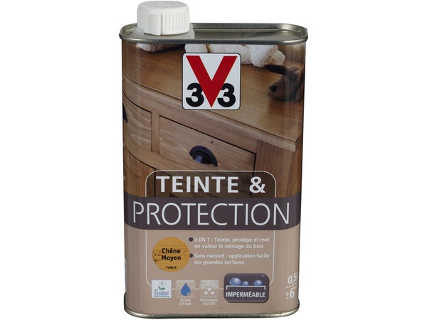 Teinte Et Protection V33, 0.5 L, Chêne Moyen Mat