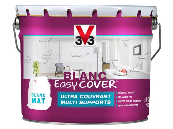 Peinture Multisupport V33 Easy Cover® Blanc Couvrant Mat, 10 L