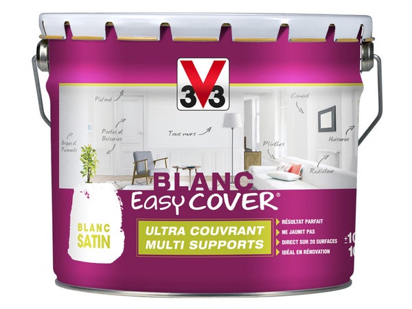 Peinture Multisupport V33 Easy Cover® Blanc Couvrant Satiné, 10 L