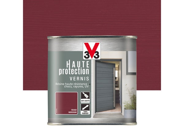 Vernis Bois Extérieur V33 Haute Protection Opaque Rouge Nordique Brillant 0.75 L