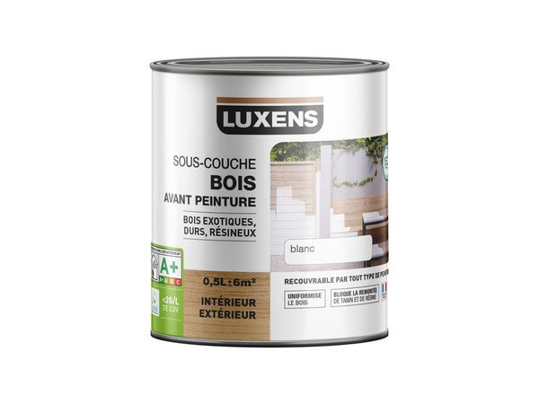Sous-couche bois intérieur et extérieur avant peinture, LUXENS, 0,5L blanc