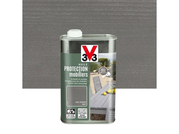 Huile V33 Protection Mobilier Opaque Gris Cendré Mat, 1 L