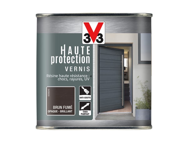 Vernis Bois Extérieur V33 Haute Protection Opaque Brun Fumé Brillant 0.75 L