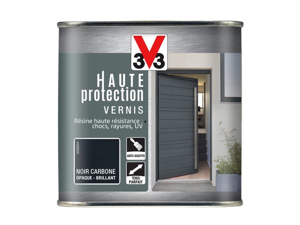 Vernis Bois Extérieur V33 Haute Protection Opaque Noir Caraibe Brillant 0.75 L