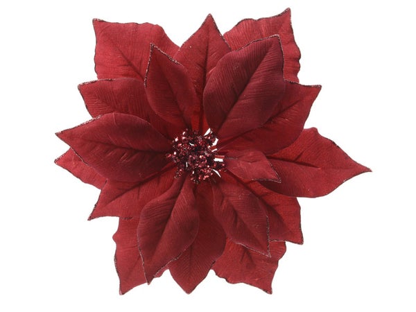 Décoration florale Poinsettia pour arbre de noël en soie rouge