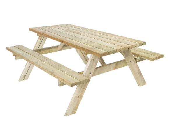 Table de pic-nic rectangulaire en bois naturel 6 personnes