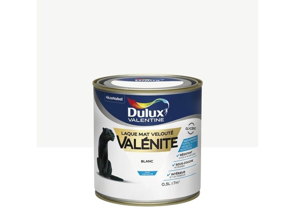Peinture laque boiserie Valénite DULUX VALENTINE blanc mat 0.5 l
