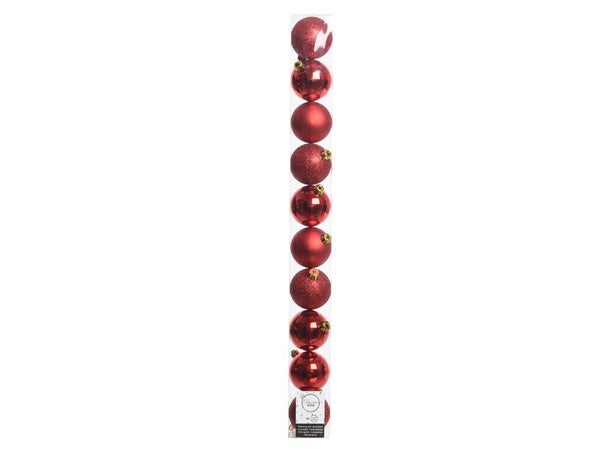 Tube de 10 boules pour arbre de Noël rouge