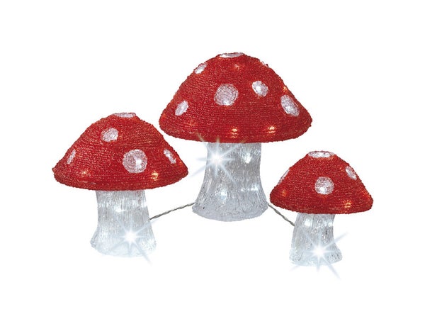 3 champignons lumineux de noël 72 LED blanc froid