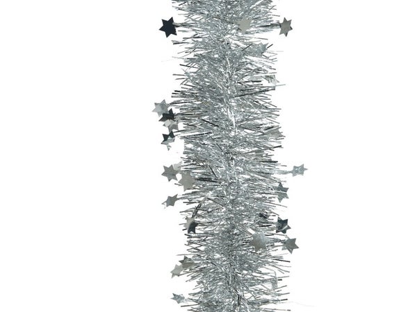 Guirlande scintillante argentée avec étoiles, 270cm de long et 10 cm d'épaisseur