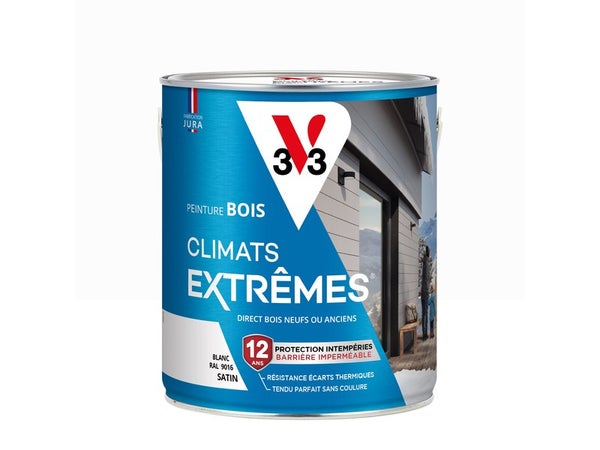 Peinture bois extérieur Climats extrêmes® V33, blanc satiné 2.5 l