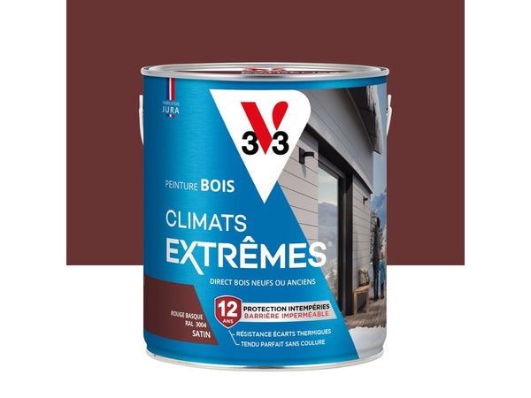 Peinture bois extérieur Climats extrêmes® V33, rouge basque satiné 2.5 l
