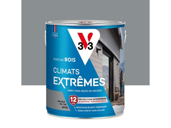 Peinture bois extérieur Climats extrêmes® V33, gris galet satiné 2.5 l