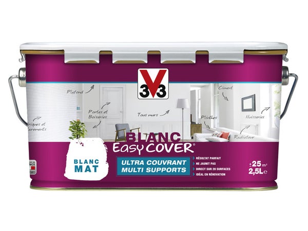 Peinture Multisupport V33 Easy Cover® Blanc Couvrant Mat, 2.5 L