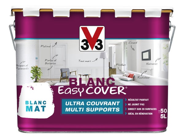 Peinture Multisupport V33 Easy Cover® Blanc Couvrant Mat, 5 L