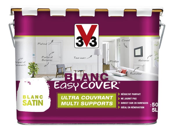 Peinture Multisupport V33 Easy Cover® Blanc Couvrant Satiné, 5 L