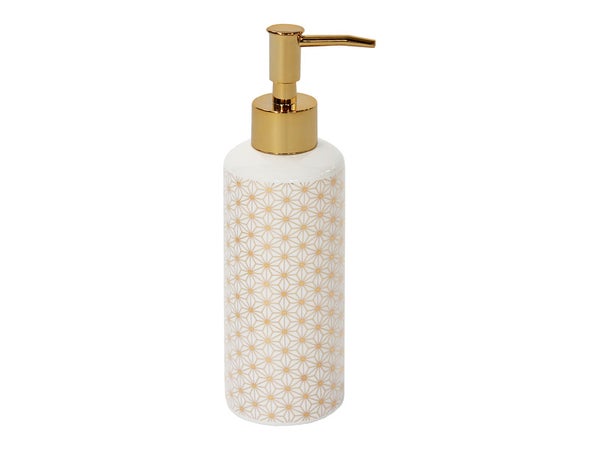 Distributeur de savon céramique boheme doré, blanc et doré
