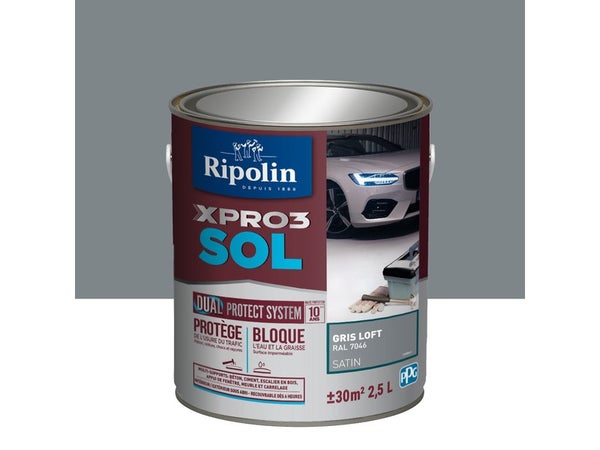 Peinture Sol Extérieur / Intérieur Xpro 3 Ripolin, Gris Loft, 2.5 L