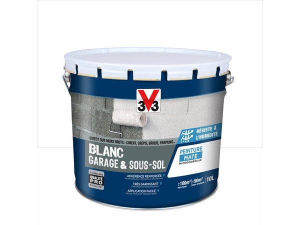 Peinture Mur / Plafond V33 Garage&Sous-Sol Blanc Mat, 10 L