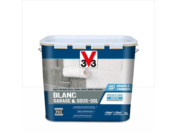Peinture Mur V33 Garage&Sous-Sol Blanc Mat, 5 L
