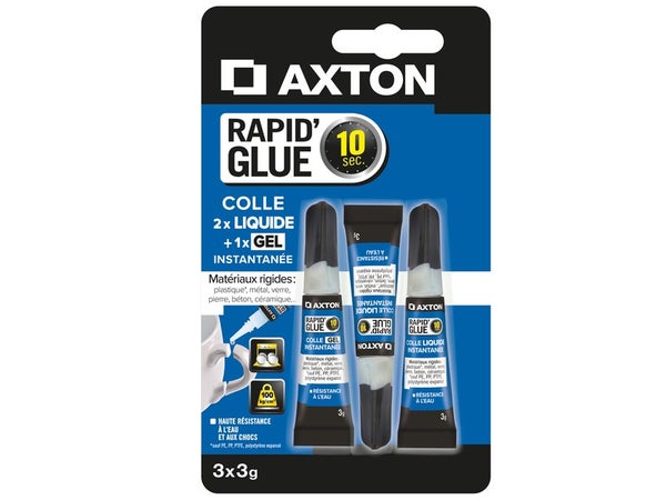 Lot de 3 colles glue (2 liquides et 1 gel) Rapid' AXTON, 3x3gr