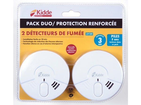 Lot de 2 détecteurs de fumée KIDDE, 3 ans