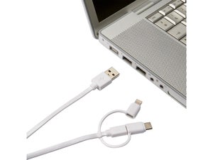 Câble 3 En 1 Lightning Iphone Micro Usb Et Usb Type C, 1 M Blanc Evology