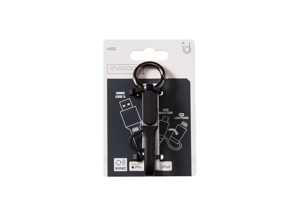 Câble Porte-Clefs 2 En 1 Lightning Iphone Et Micro Usb, 0.2 M Noir Evology