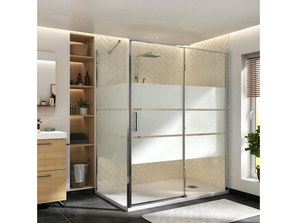 Porte de douche coulissante sérigraphiée, chromée 160 cm, REMIX