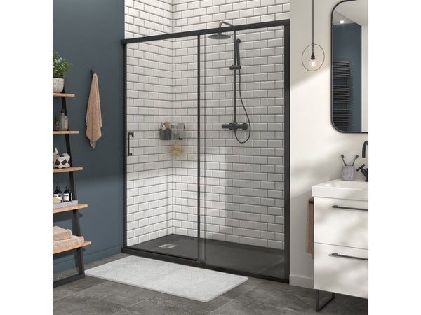Porte de douche coulissante transparente, noir 160 cm, REMIX