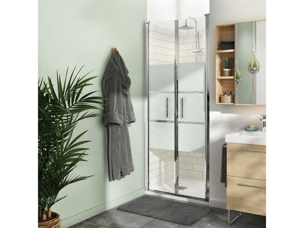 Porte de douche battante sérigraphiée, chromé 70 cm, REMIX