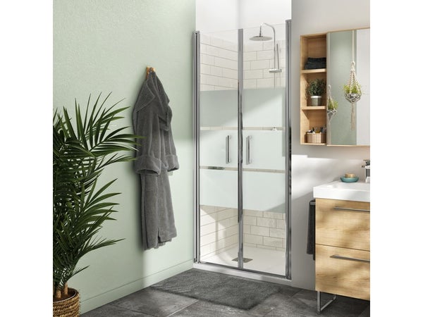 Porte de douche battante sérigraphiée, chromé 90 cm, REMIX