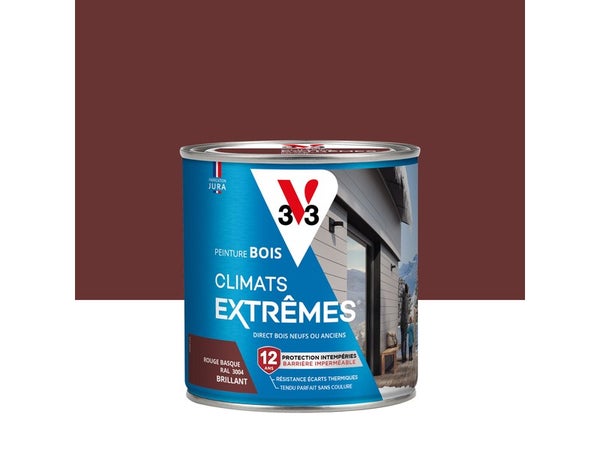 Peinture bois extérieur Climats extrêmes® V33, rouge basque brillant 0.5 l
