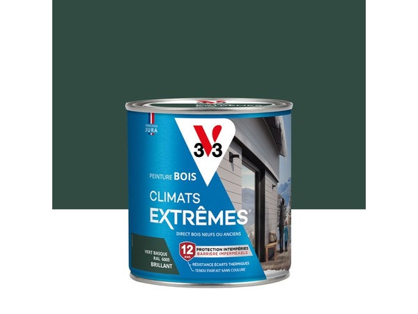 Peinture bois extérieur Climats extrêmes® V33, vert basque brillant 0.5 l