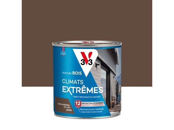 Peinture Bois Extérieur Climats Extrêmes® V33, Brun Normand Satiné 0.5 L