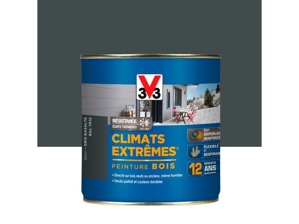 Peinture Bois Extérieur Climats Extrêmes® V33, Gris Basalte Satiné 0.5 L