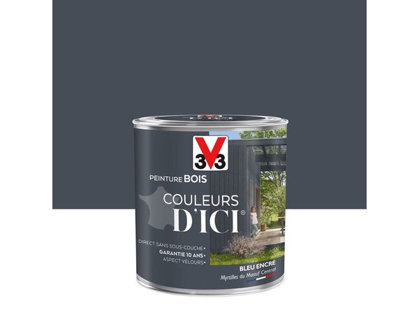 Peinture Bois Extérieur Couleurs D'Ici® V33, Bleu Encré Velours 0.5 L