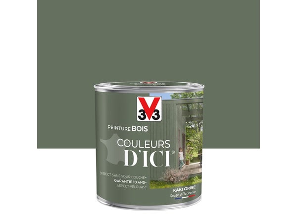Peinture Bois Extérieur Couleurs D'Ici® V33, Kaki Grisé Velours 0.5 L