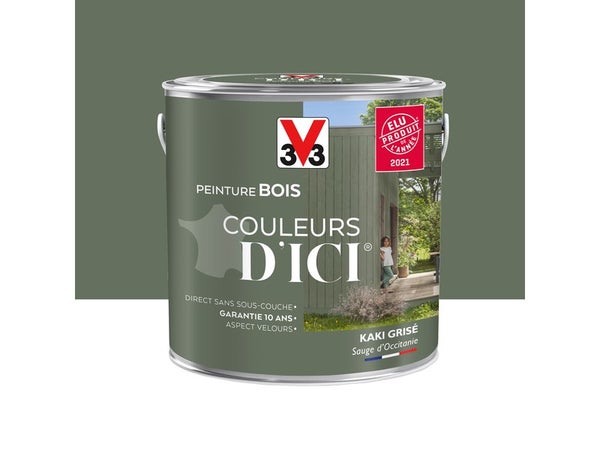 Peinture Bois Extérieur Couleurs D'Ici® V33, Kaki Grisé Velours 2 L