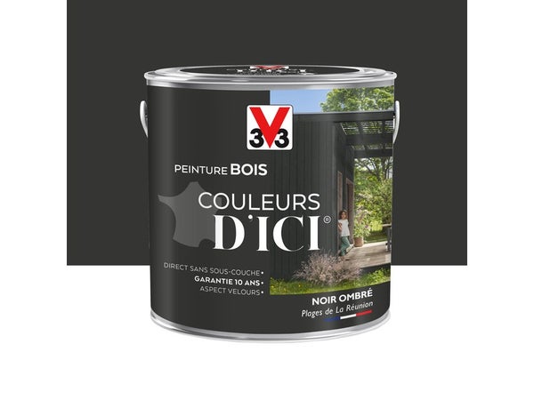 Peinture Bois Extérieur Couleurs D'Ici® V33, Noir Ombré Velours 2 L