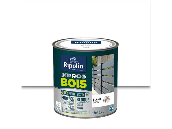 Peinture Bois Extérieur / Intérieur Xpro3 Ripolin, Blanc Satiné 0.5 L
