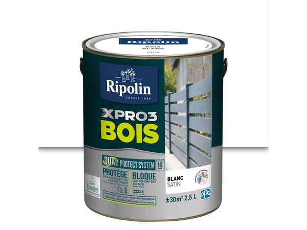 Peinture Bois Extérieur / Intérieur Xpro3 Ripolin, Blanc Satiné 2.5 L