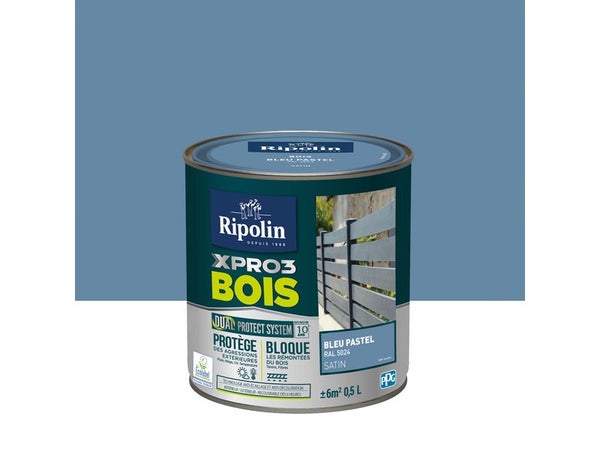 Peinture Bois Extérieur / Intérieur Xpro3 Ripolin, Bleu Pastel Satiné 0.5 L