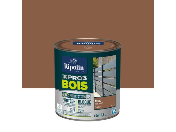 Peinture Bois Extérieur / Intérieur Xpro3 Ripolin, Teck Satiné 0.5 L