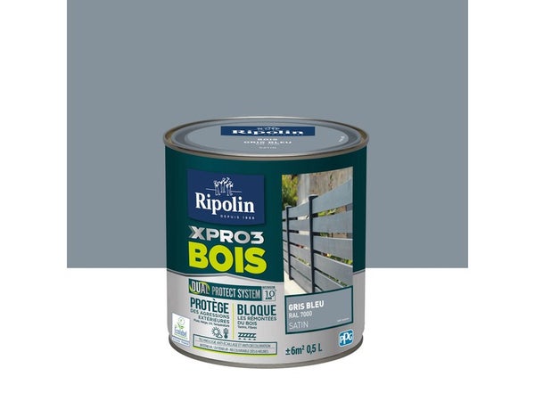 Peinture Bois Extérieur / Intérieur Xpro3 Ripolin, Gris Bleu Satiné 0.5 L