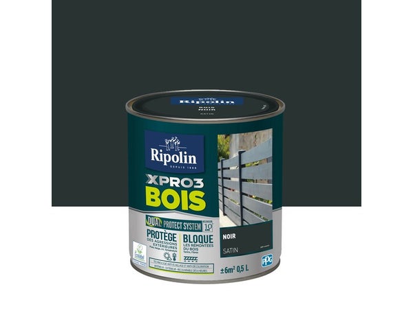 Peinture Bois Extérieur / Intérieur Xpro3 Ripolin, Noir Satiné 0.5 L